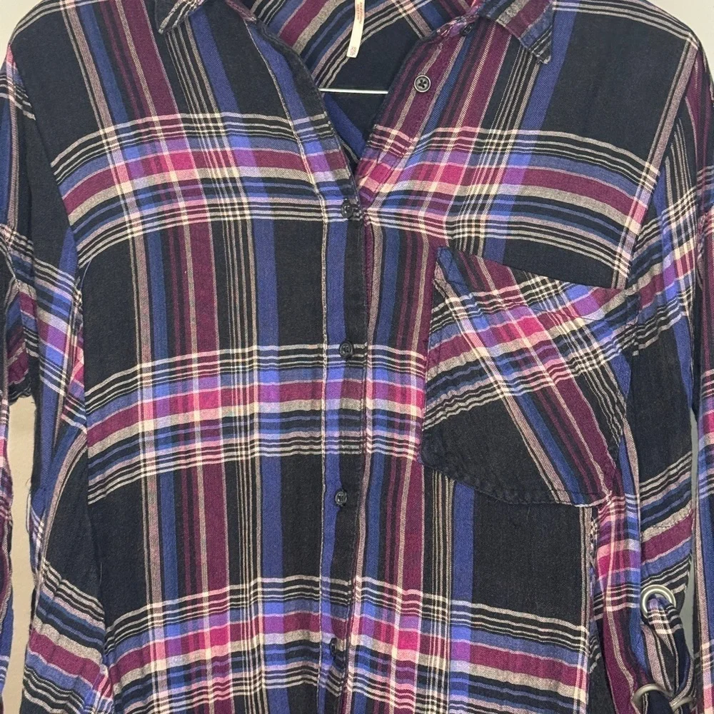 Free People Multicolor Plaid Oversized Shirt Mini Dress